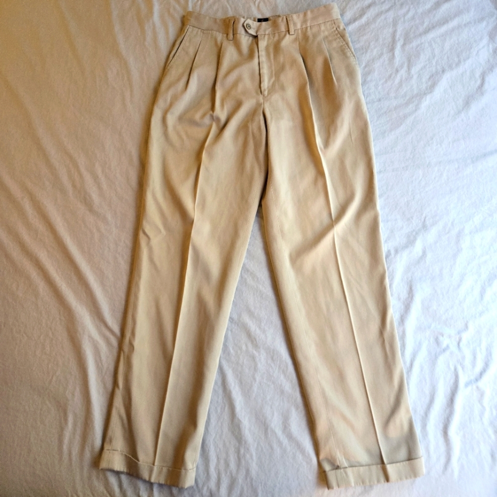 Callaway Tan Golf Pants 34 x 34 Pima Cotton Blend Pleat Front Cuffed Hem